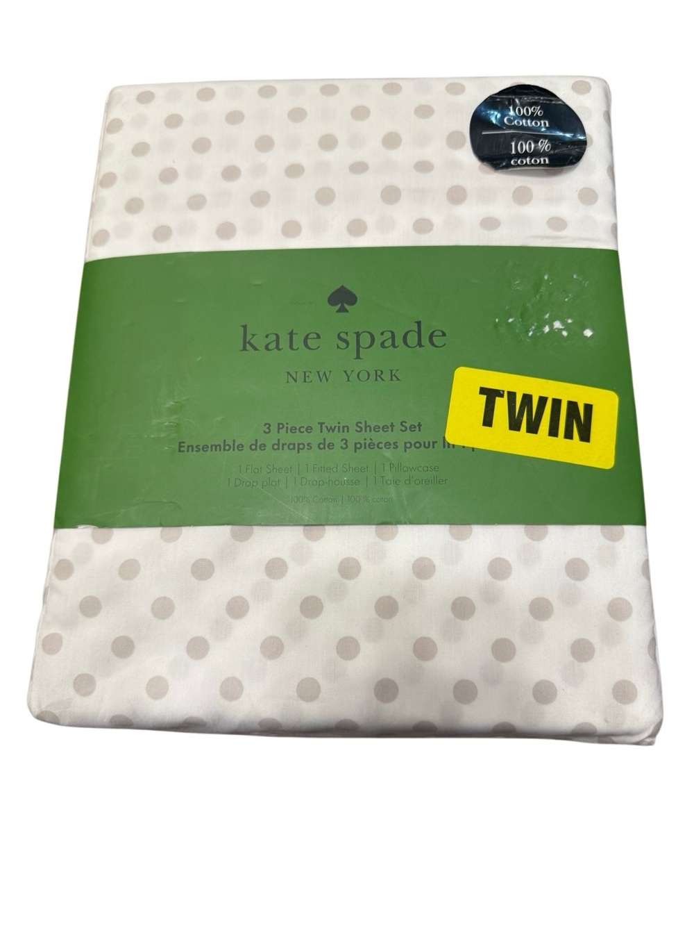 NEW Kate Spade 3 Pc Twin Sheet Set Traditional Dot Glacier Gray 100% Cotton